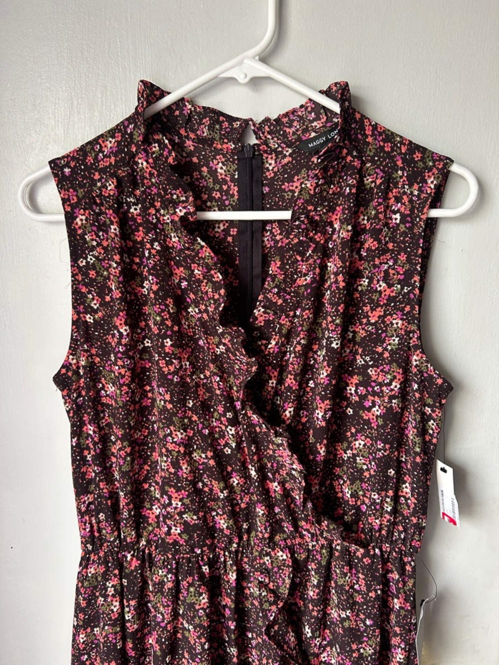 Maggy London Brown Wrap Style Midi Dress with  Floral Print - Picture 2 of 7